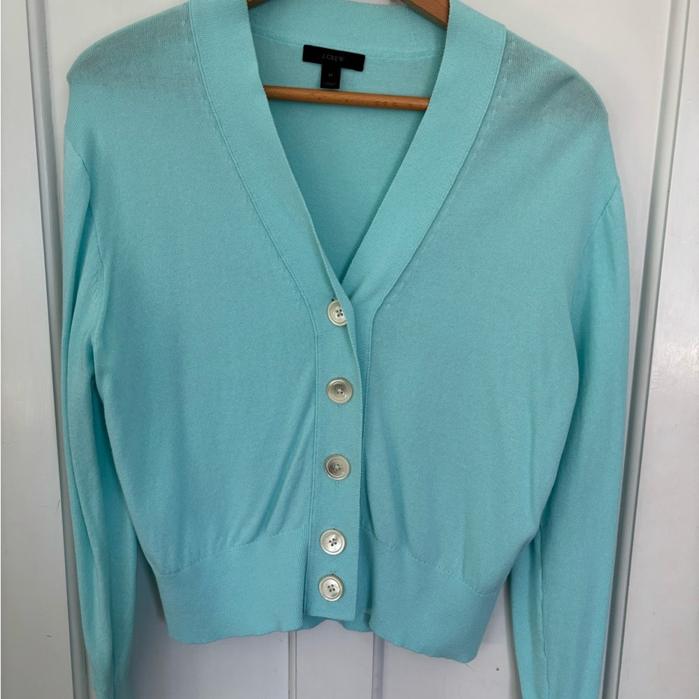 J. Crew Blue Cardigan Sweater V-Neck Cropped